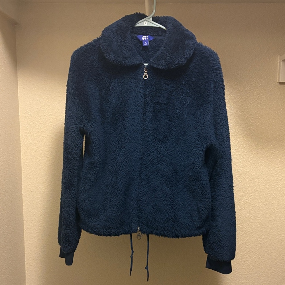 JoyLab Small Black Plush Zip Jacket High Collar Long Sleeve Soft Casual